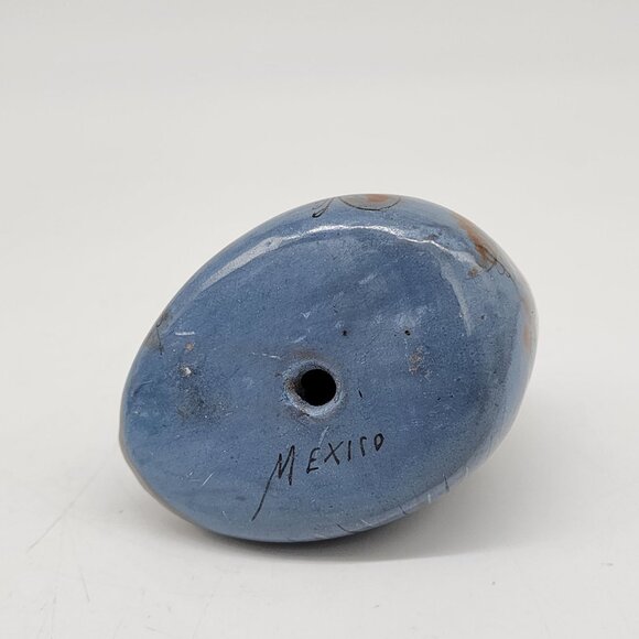 Handcrafted Ceramic Blue Owl Figurine With Floral Design From Mexico - Picture 6 of 6